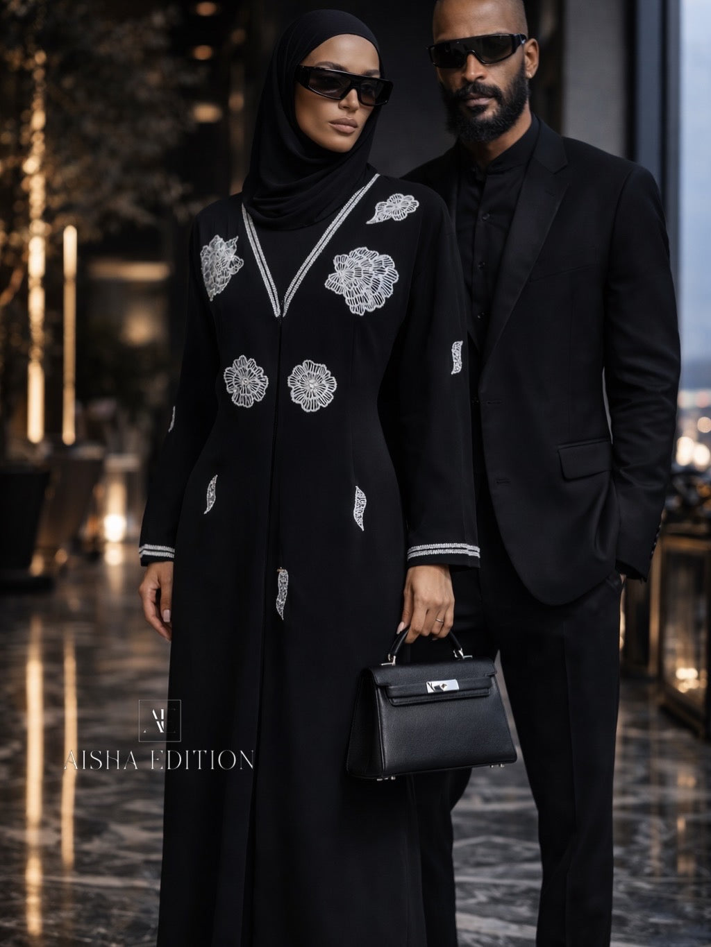 Noir Silver Garden Abaya