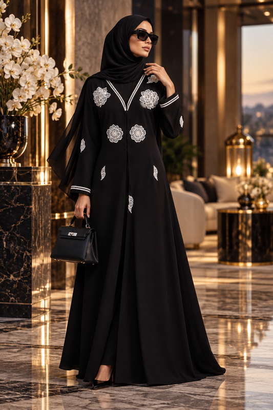Noir Silver Garden Abaya