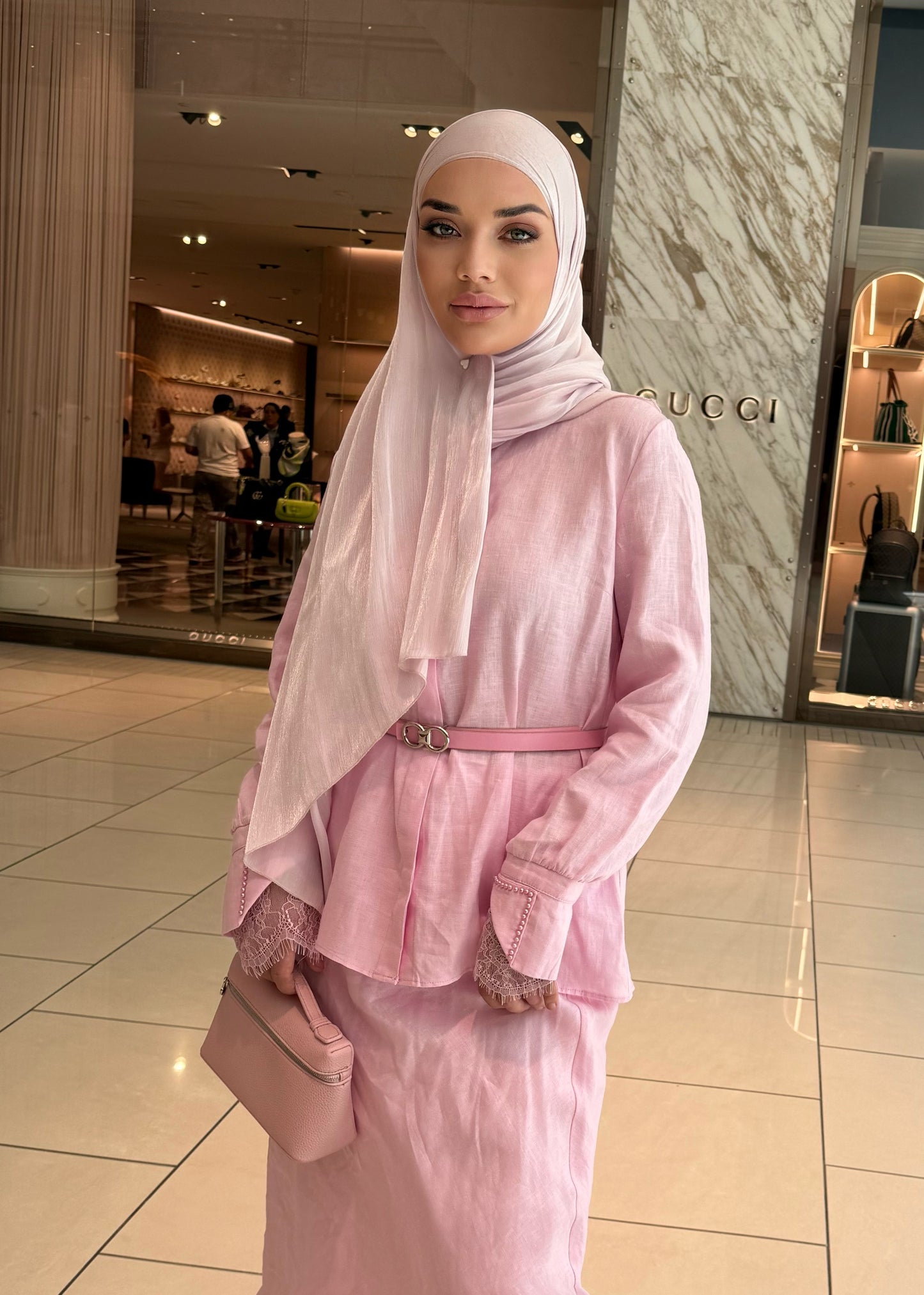 Linen set in pink