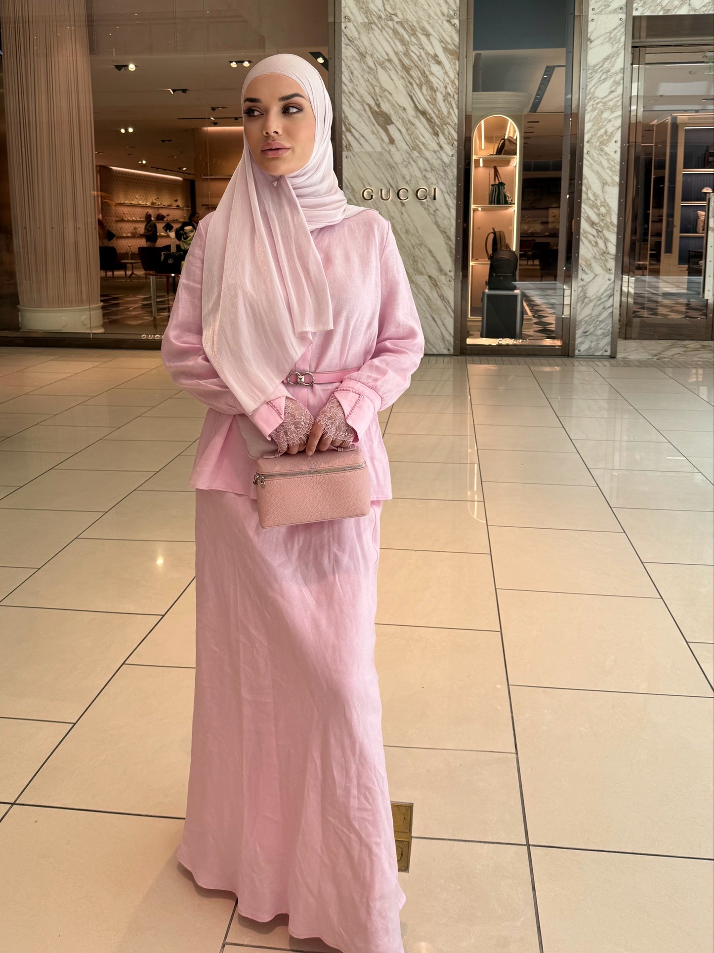 Linen set in pink