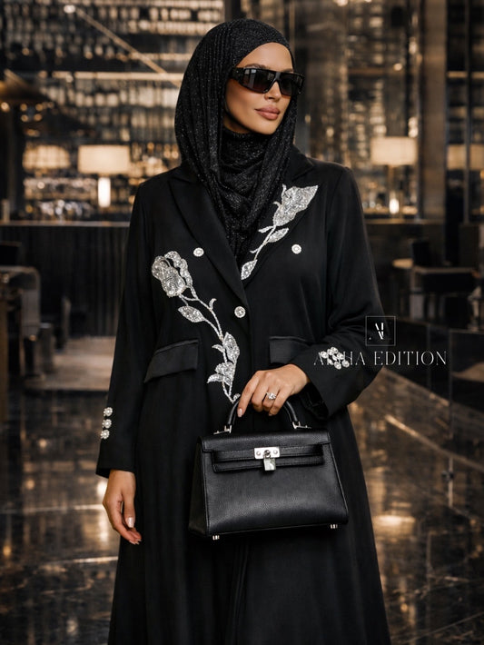 Royal Noir Bloom Abaya