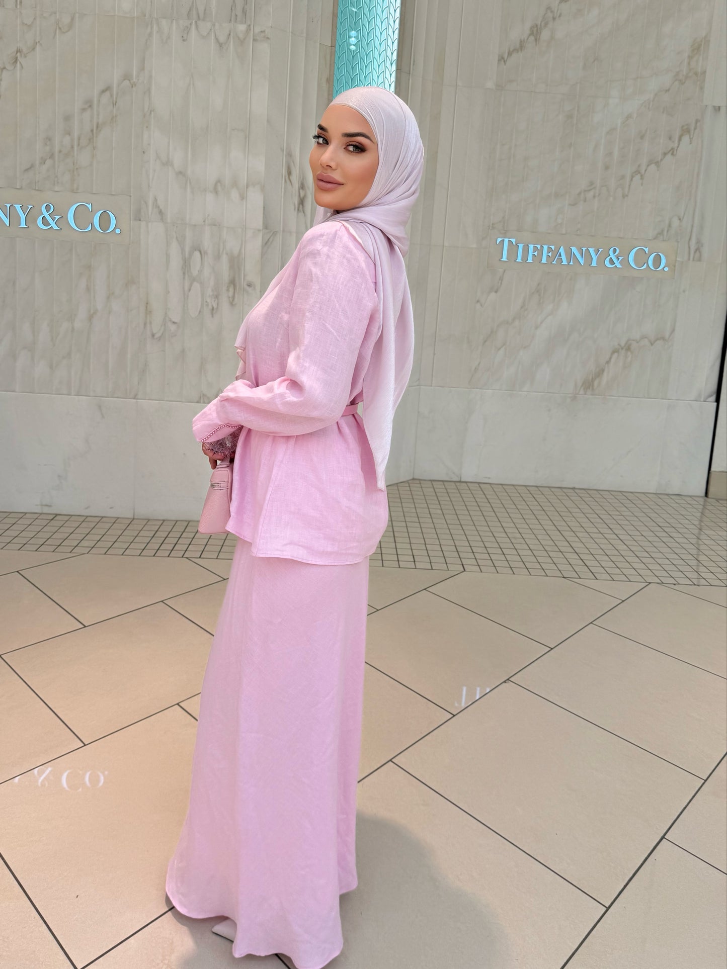 Linen set in pink