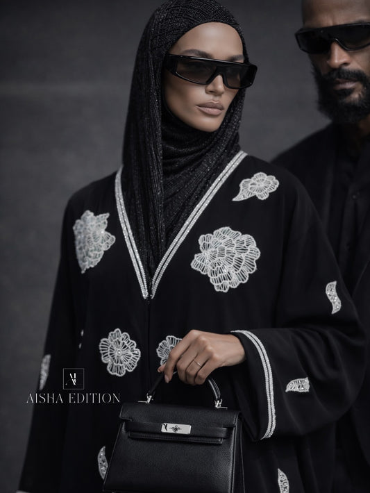 Noir Silver Garden Abaya