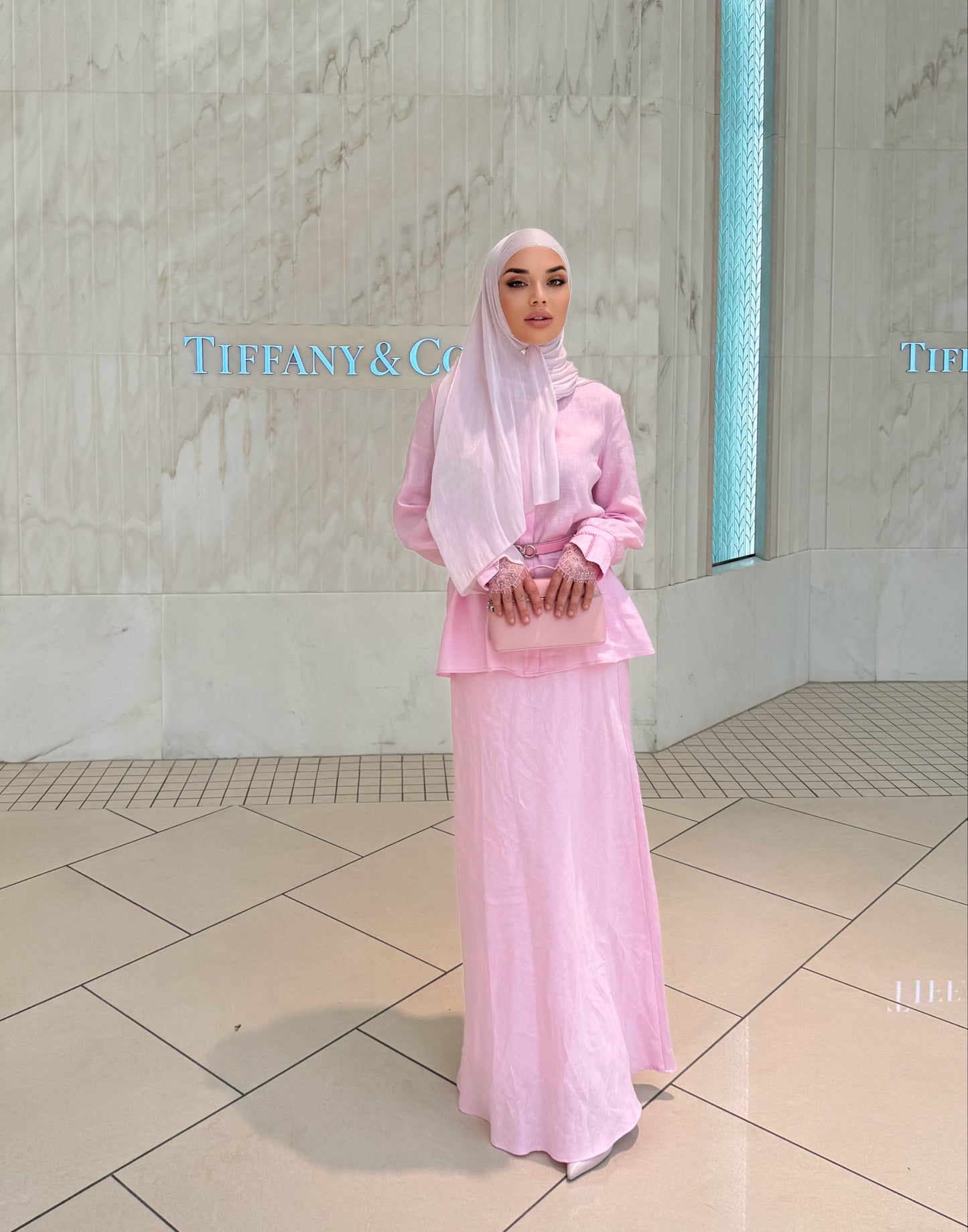 Linen set in pink